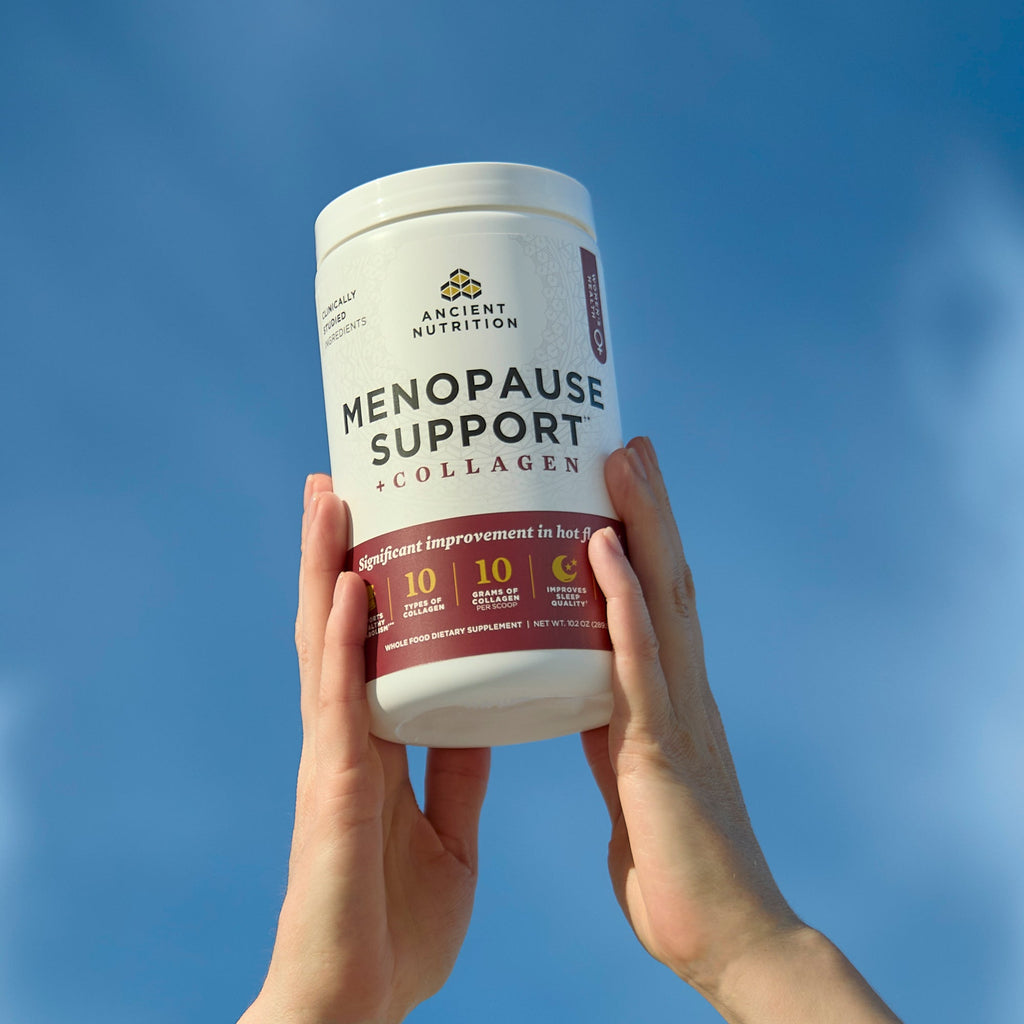 a bottle of Menopause Support + Collagen Powder Vanilla