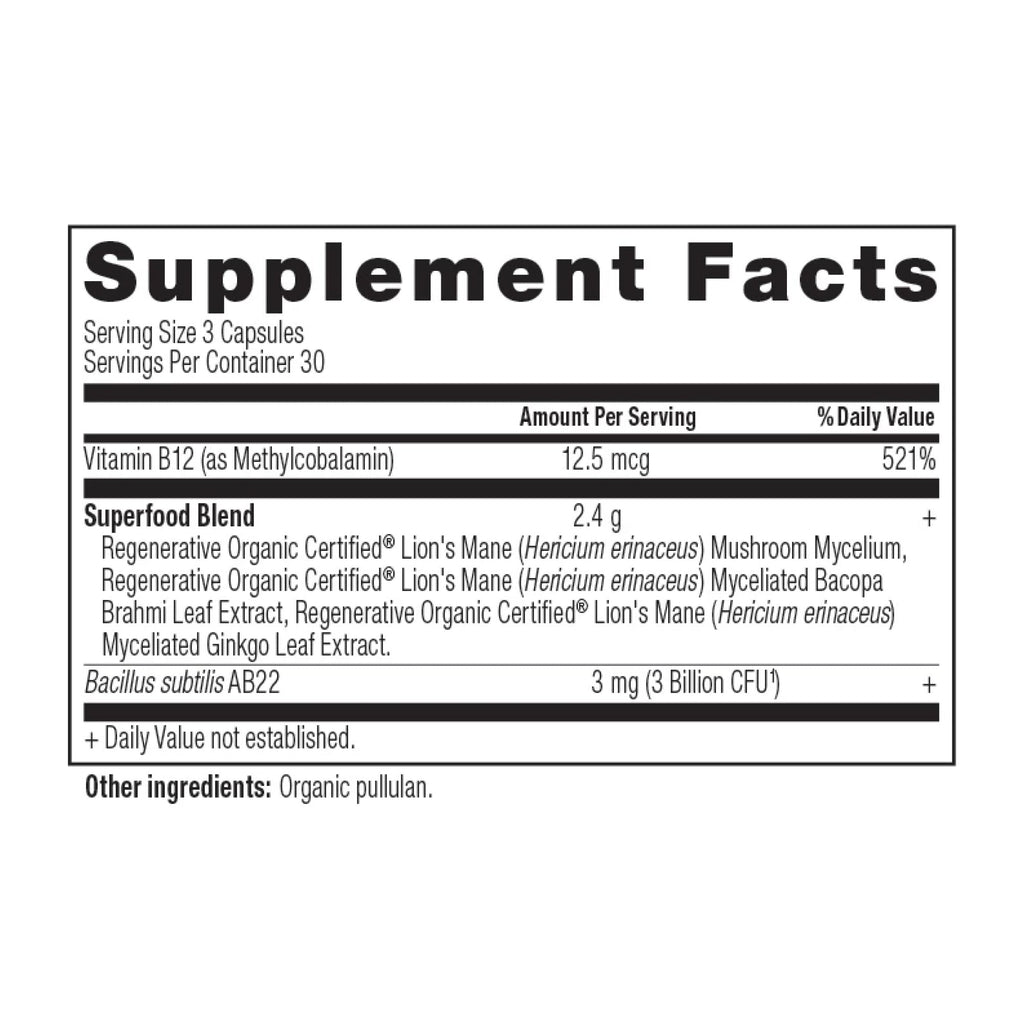 Regenerative Organic Certified™ Focused Brain (30 Servings) supplement facts panel