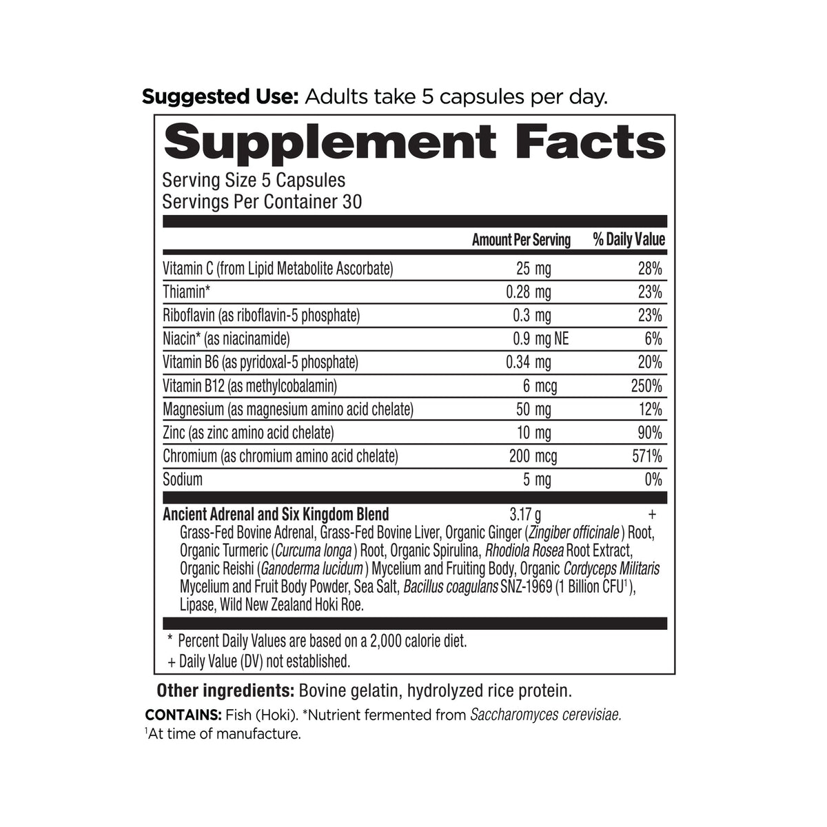 Adrenal Blend Capsules (30 Servings) supplement facts panel