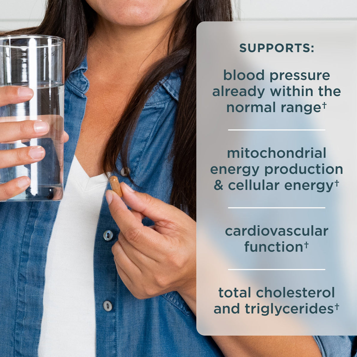 Person holding a glass of water with health benefits text overlay