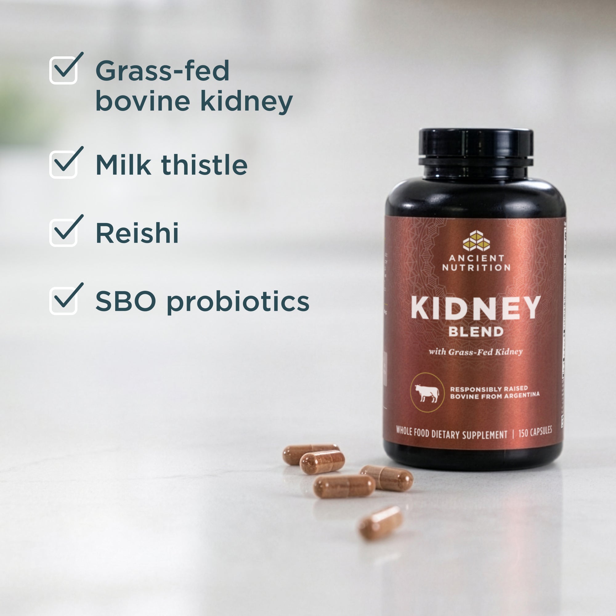 a bottled of Kidney Blend Capsules (30 Servings) with ingredients listed
