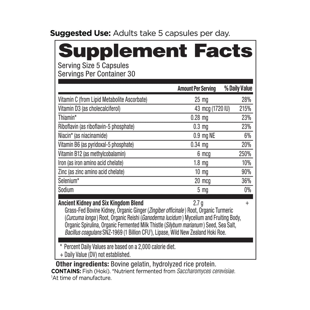 Kidney Blend Capsules (30 Servings) supplement facts panel