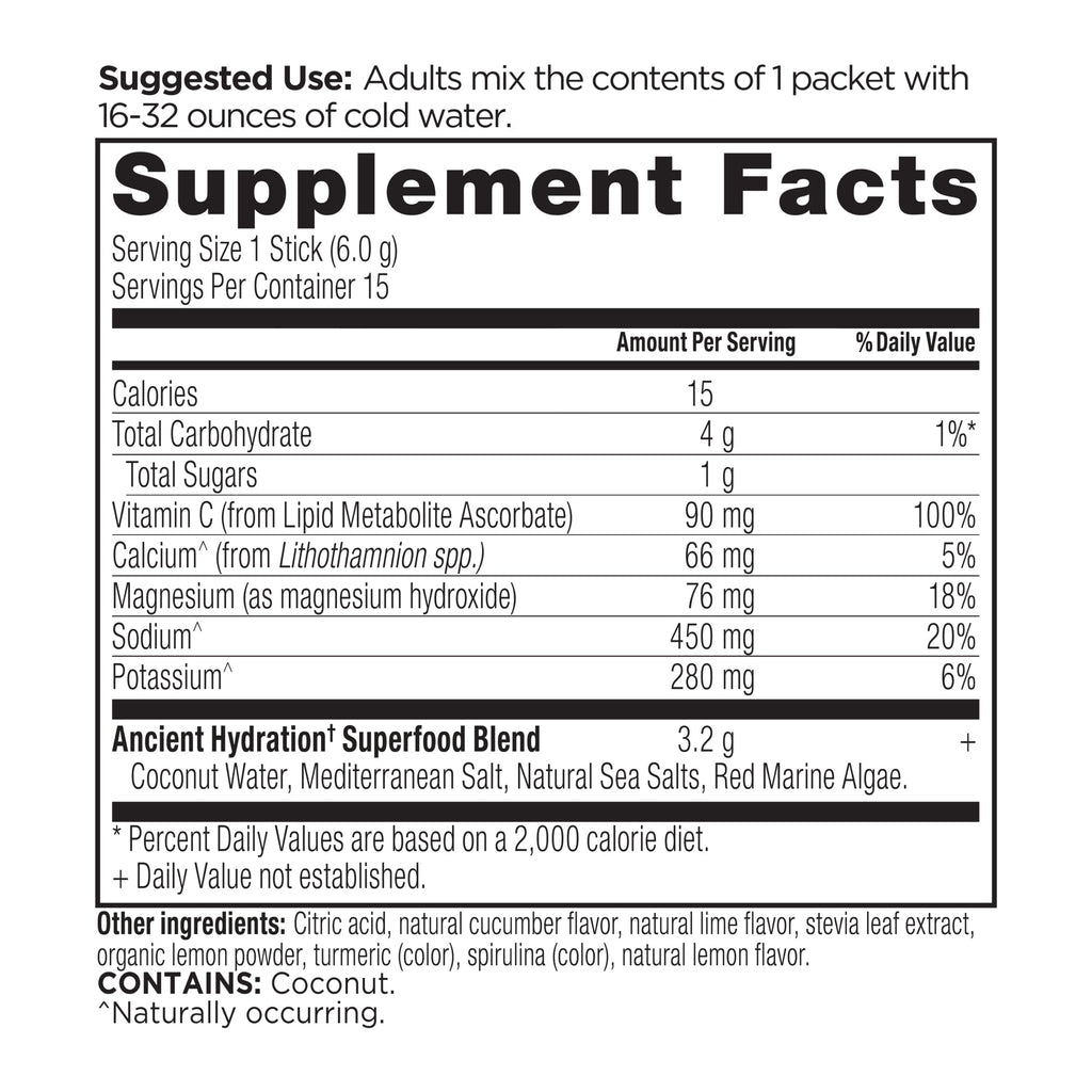 Rapid Hydration Powder Lemon Lime Flavor (15 Servings) supplement facts panel