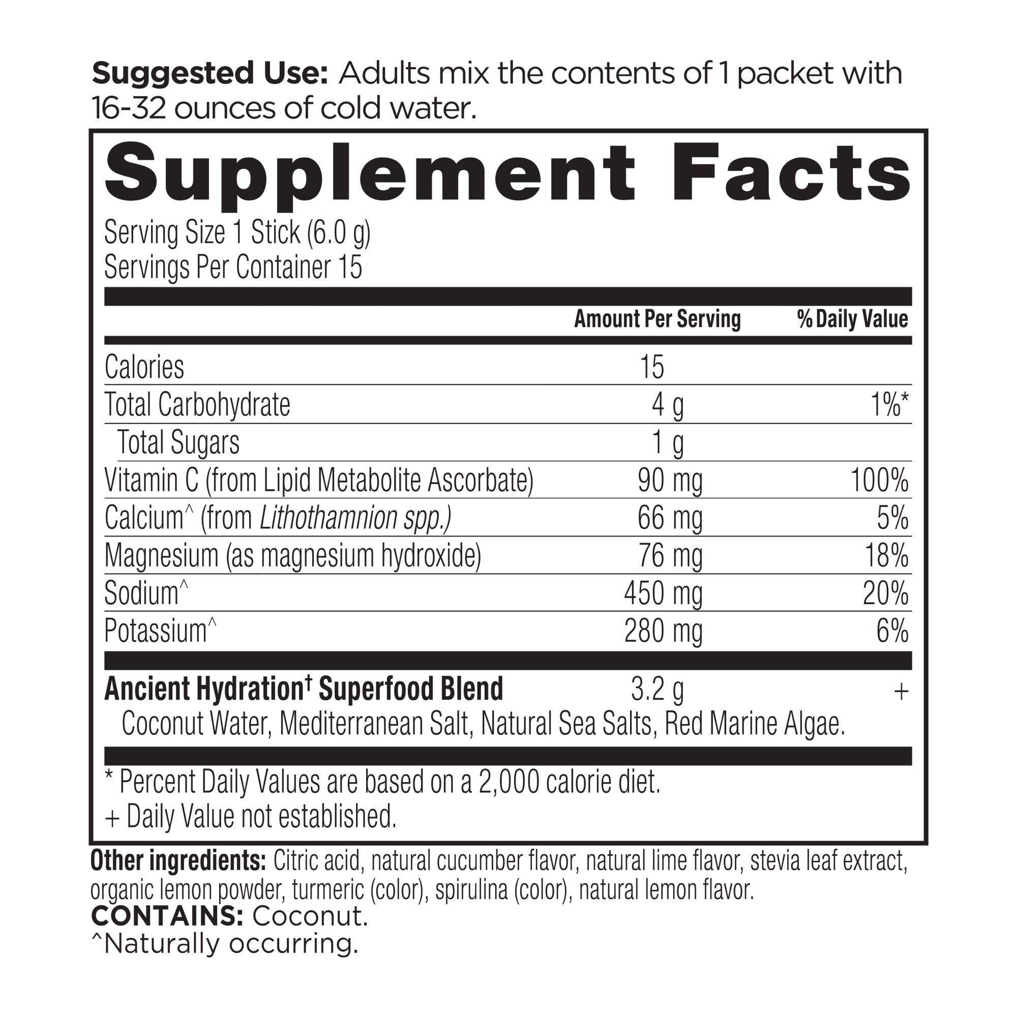 Rapid Hydration Powder Lemon Lime Flavor (15 Servings) supplement facts panel