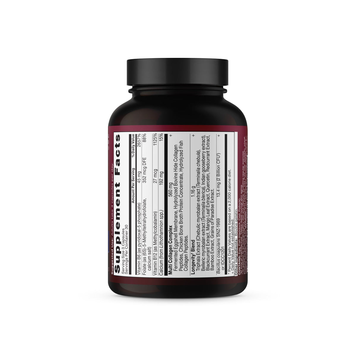 Multi Collagen Advanced Longevity† Capsules (30 Servings) back of bottle