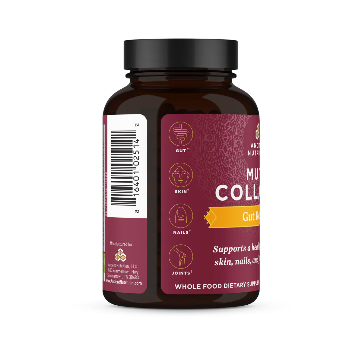 Multi Collagen Gut Restore Capsules (90 Capsules) side of bottle 