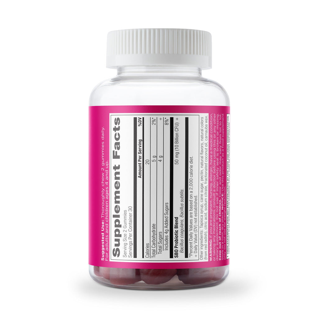 SBO Probiotics Gummies Berry (60 Gummies) back of bottle image