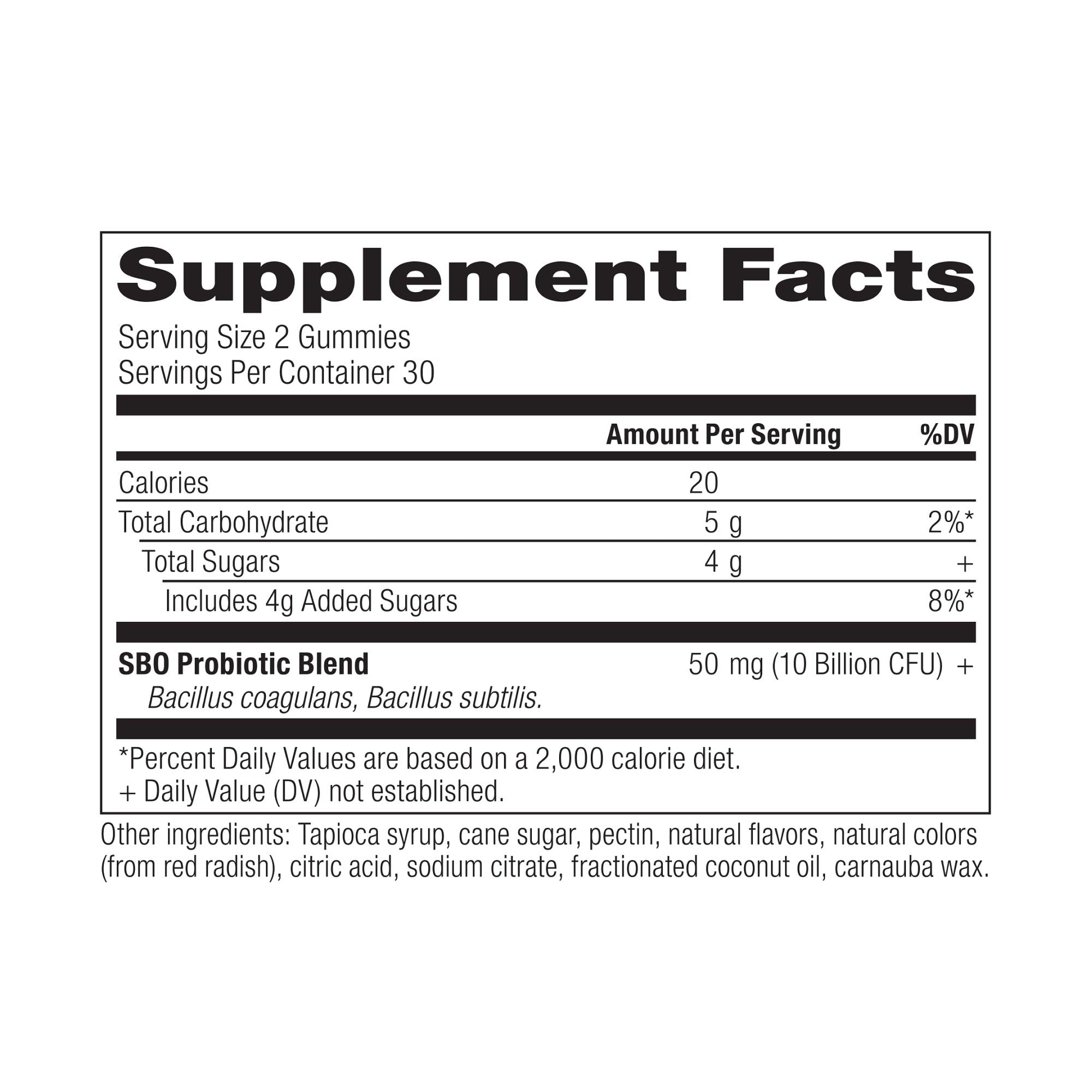 SBO Probiotics Gummies Berry (60 Gummies) supplement facts panel
