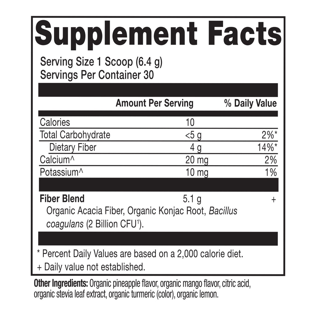 Organic Fiber Powder Pineapple Mango Flavor (30 Servings) supplement facts panel
