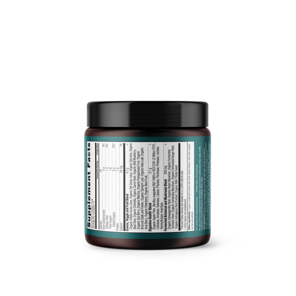 Organic SuperGreens Powder Berry Flavor (12 Servings) back of bottle