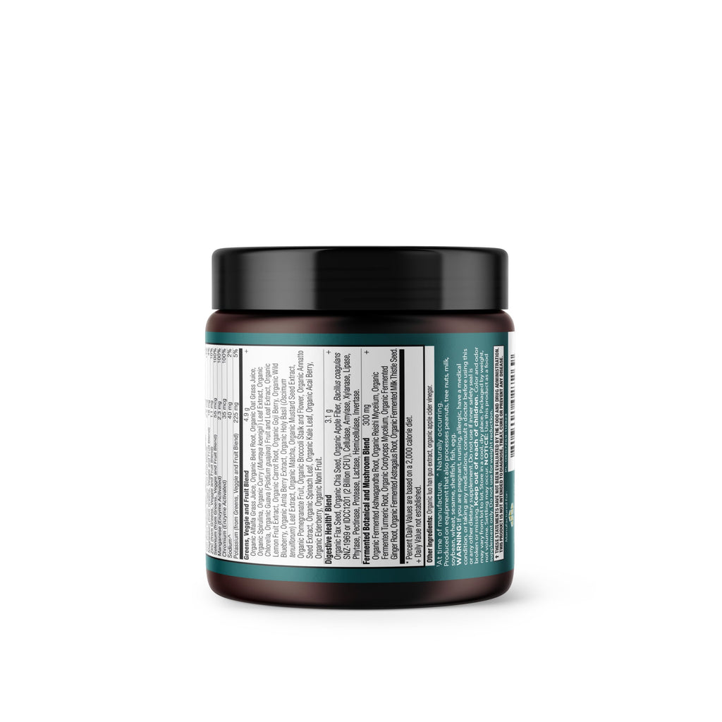 Organic SuperGreens + Multivitamin Powder (12 Servings) back of bottle