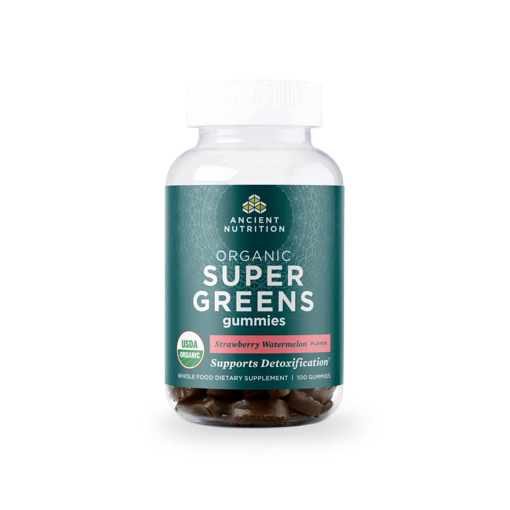 Organic SuperGreens Gummies Strawberry Watermelon (100 Gummies) bottle