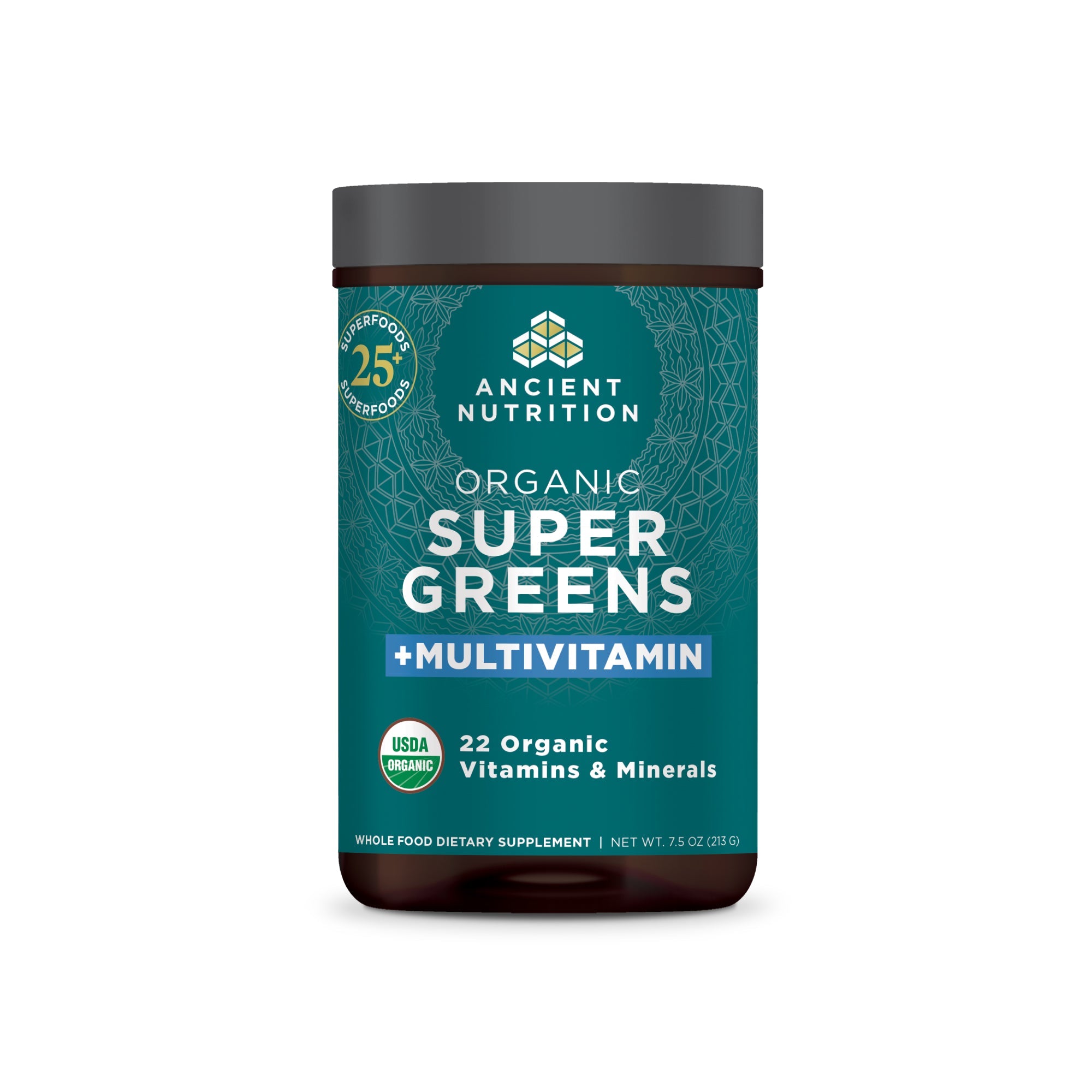Organic SuperGreens + Multivitamin Powder (25 Servings) bottle