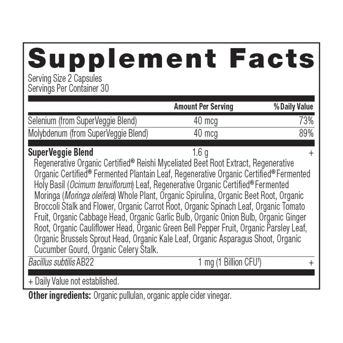 Regenerative Organic Certifiedª SuperVeggies (30 Servings) supplement label
