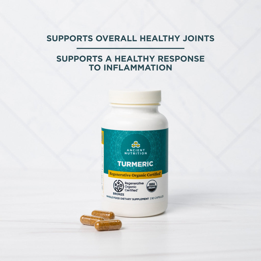 a bottle of Regenerative Organic Certified™ Turmeric on a white background