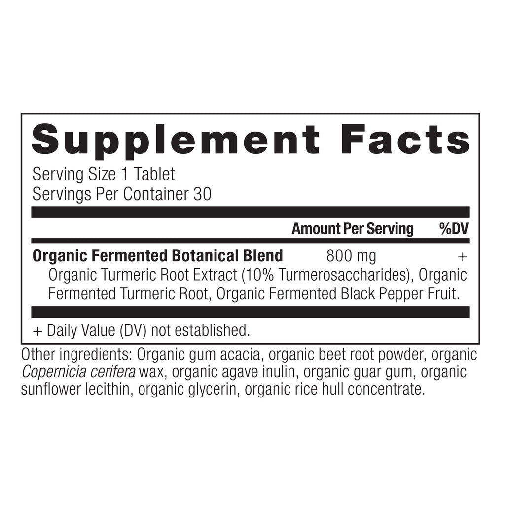 Organic Turmeric Tablets (30 Tablets) supplement facts panel