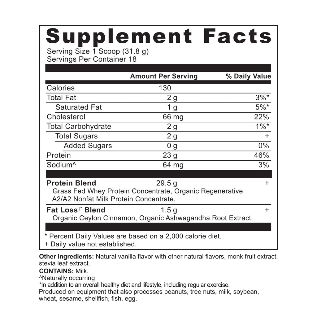Whey Protein Lean Cinnamon Vanilla (18 Servings) supplement facts panel
