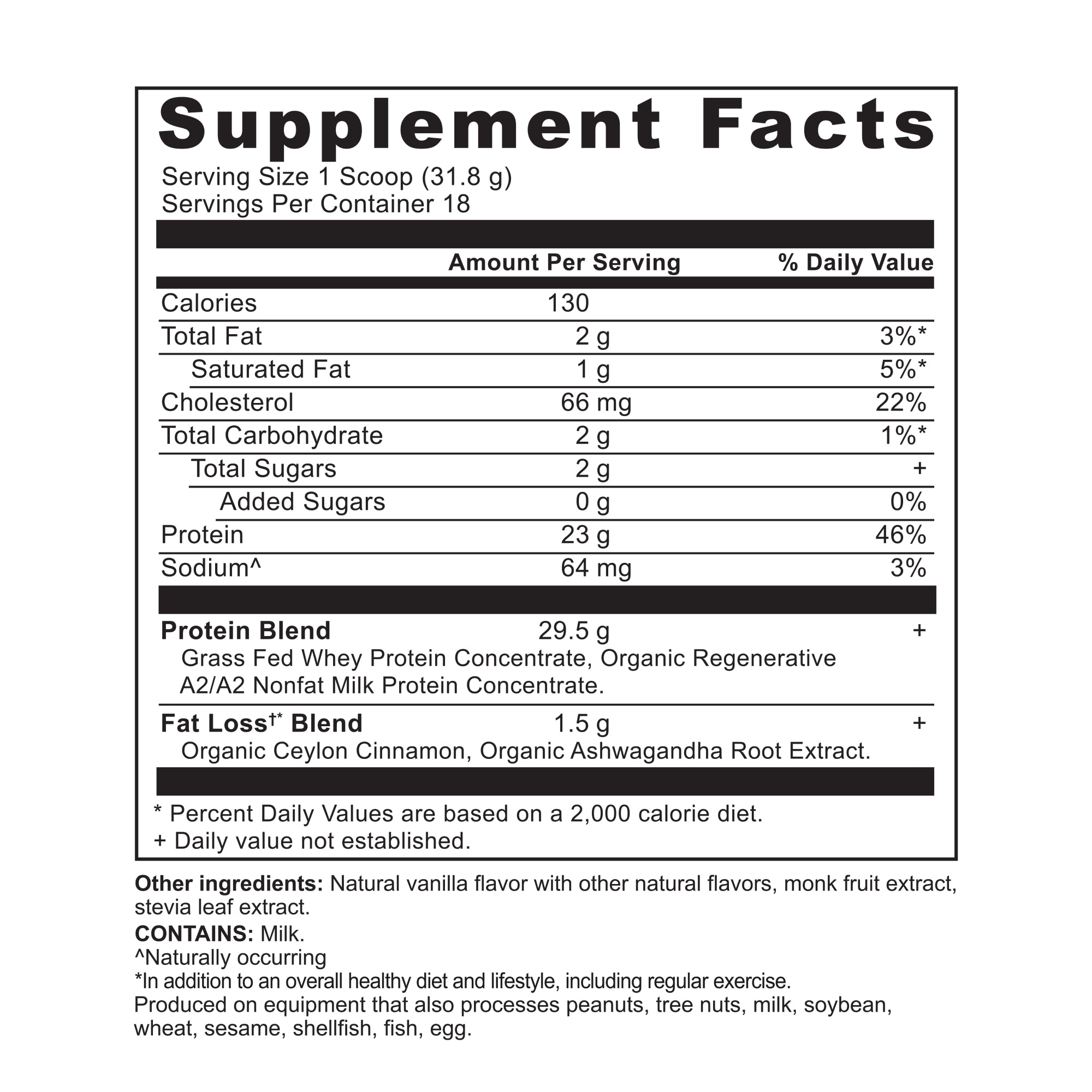 Whey Protein Lean Cinnamon Vanilla (18 Servings) supplement facts panel