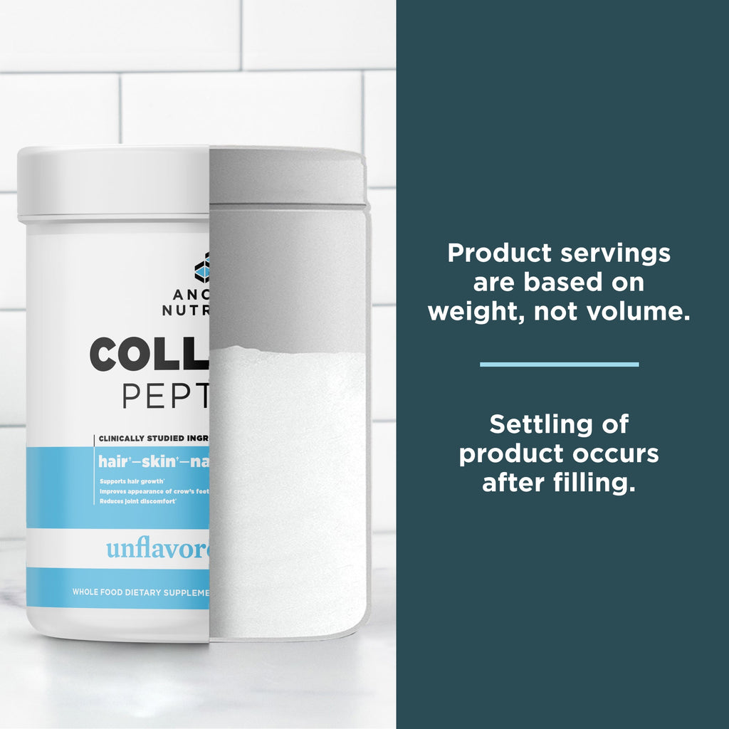 a bottle of Collagen Peptides Protein Powder Unflavored 28 Servings 3/4 full