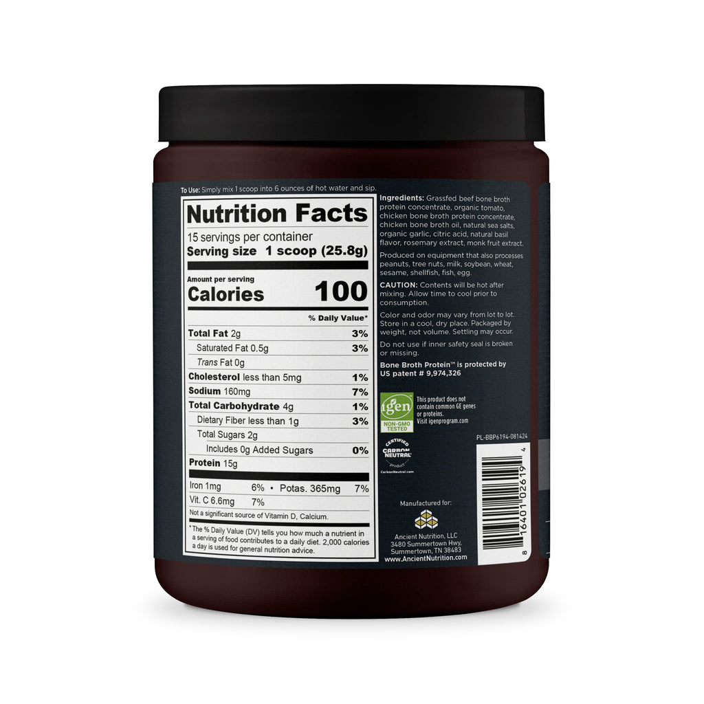bone broth protein tomato basil back of bottle