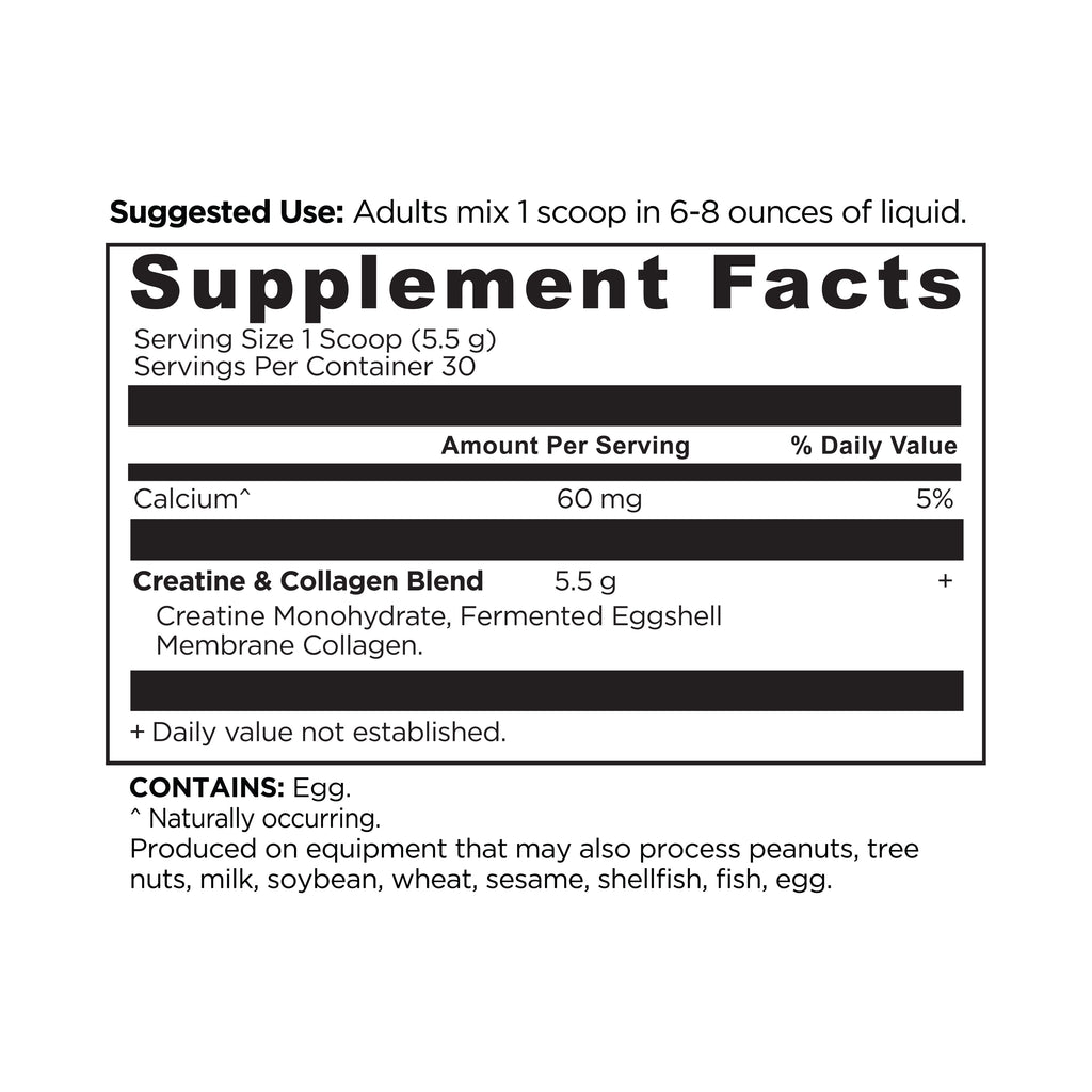 Creatine + Collagen Powder Unflavored (30 Servings) supplement facts panel