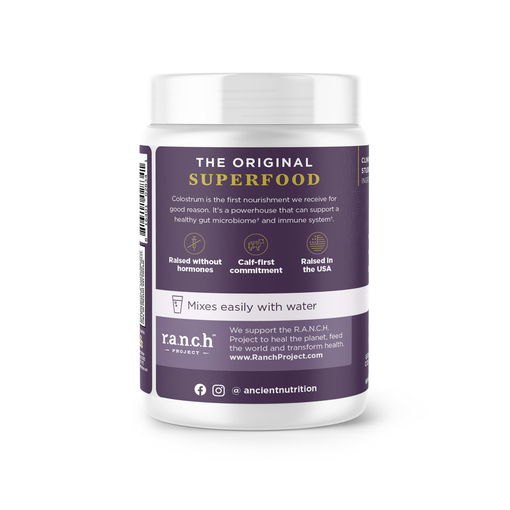 Colostrum Powder Unflavored (60 Servings) side bottle view