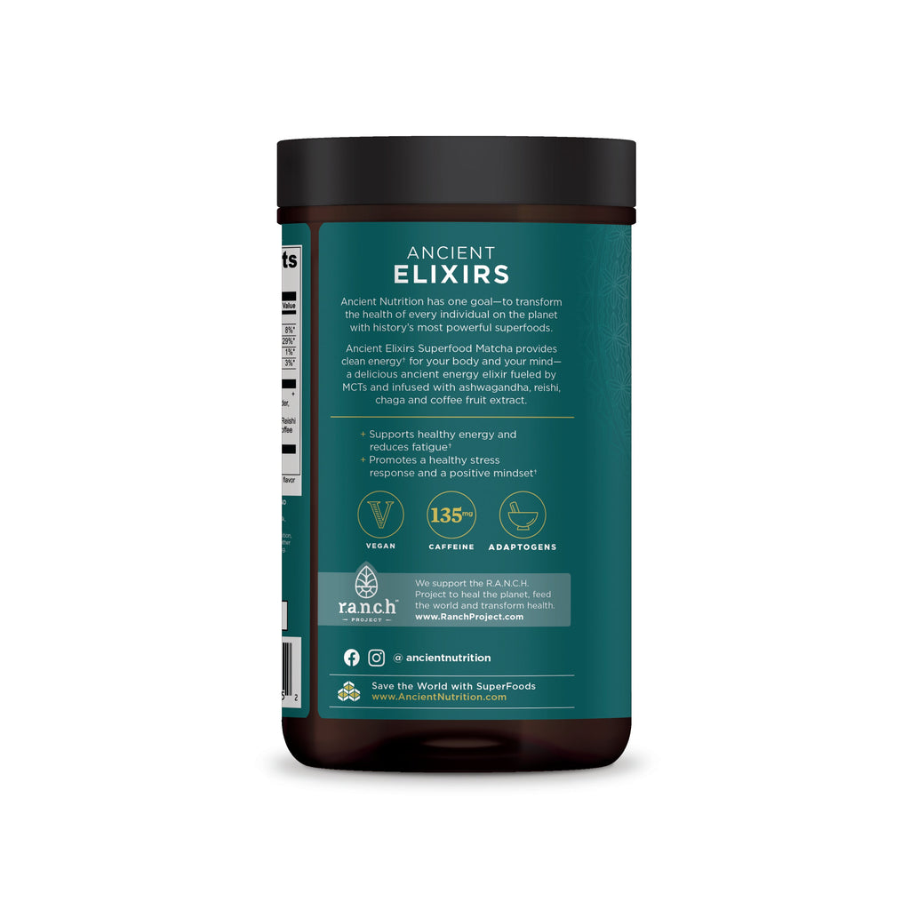 Ancient Elixirs Superfood Matcha Powder (20 Servings) back of bottle 