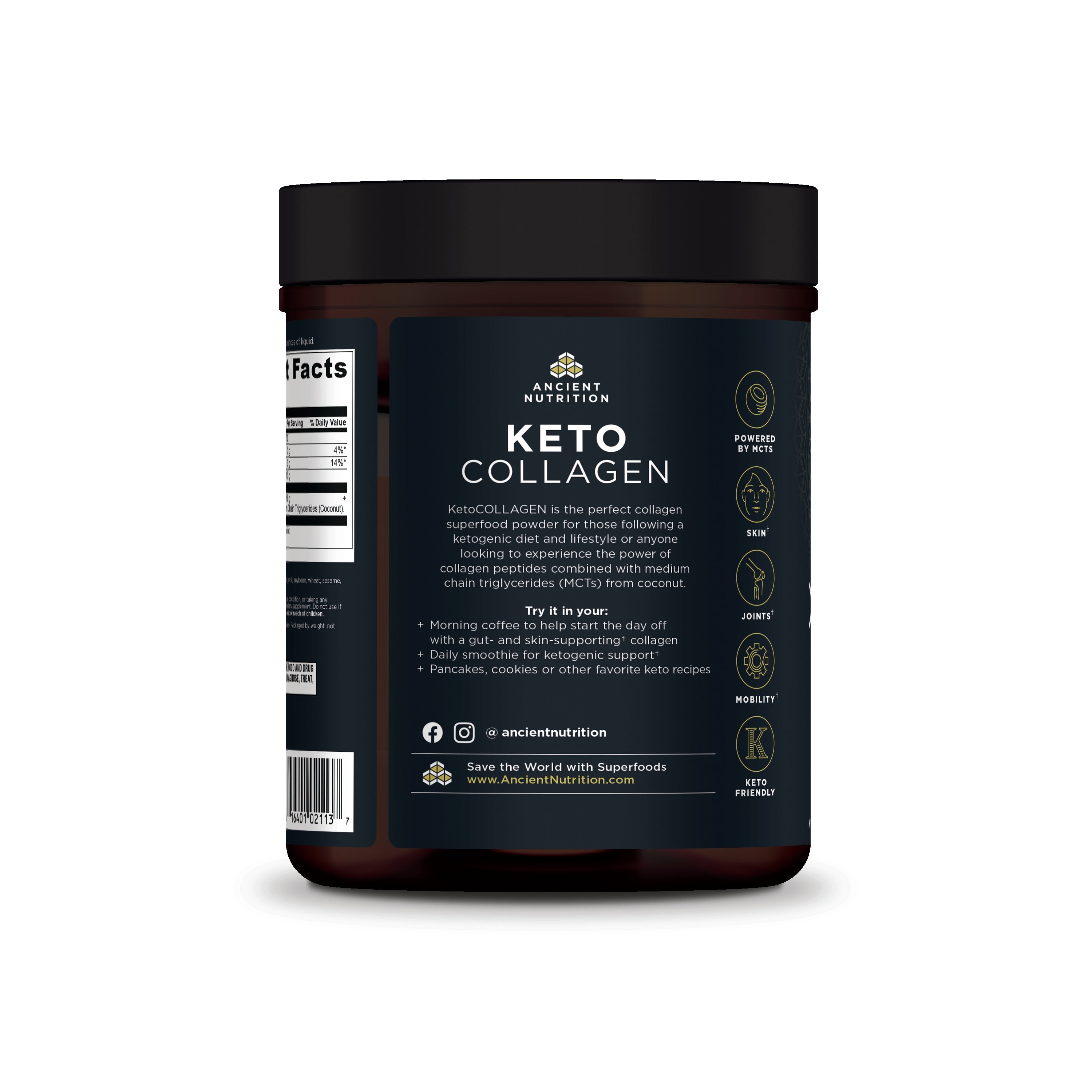 Keto Collagen Protein Powder Pure (30 Servings) side of bottle