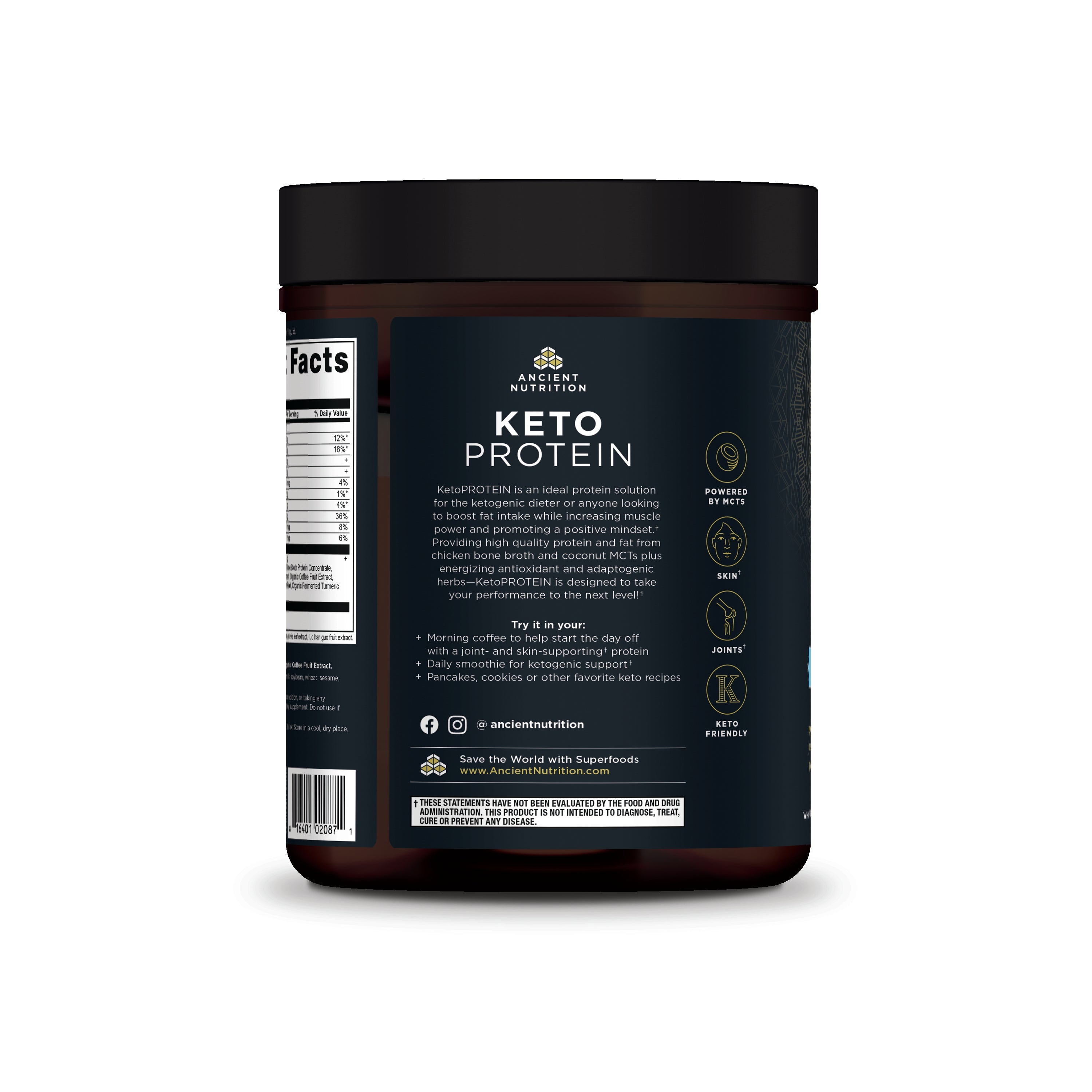 Keto Protein Powder Vanilla (17 Servings) side of bottle