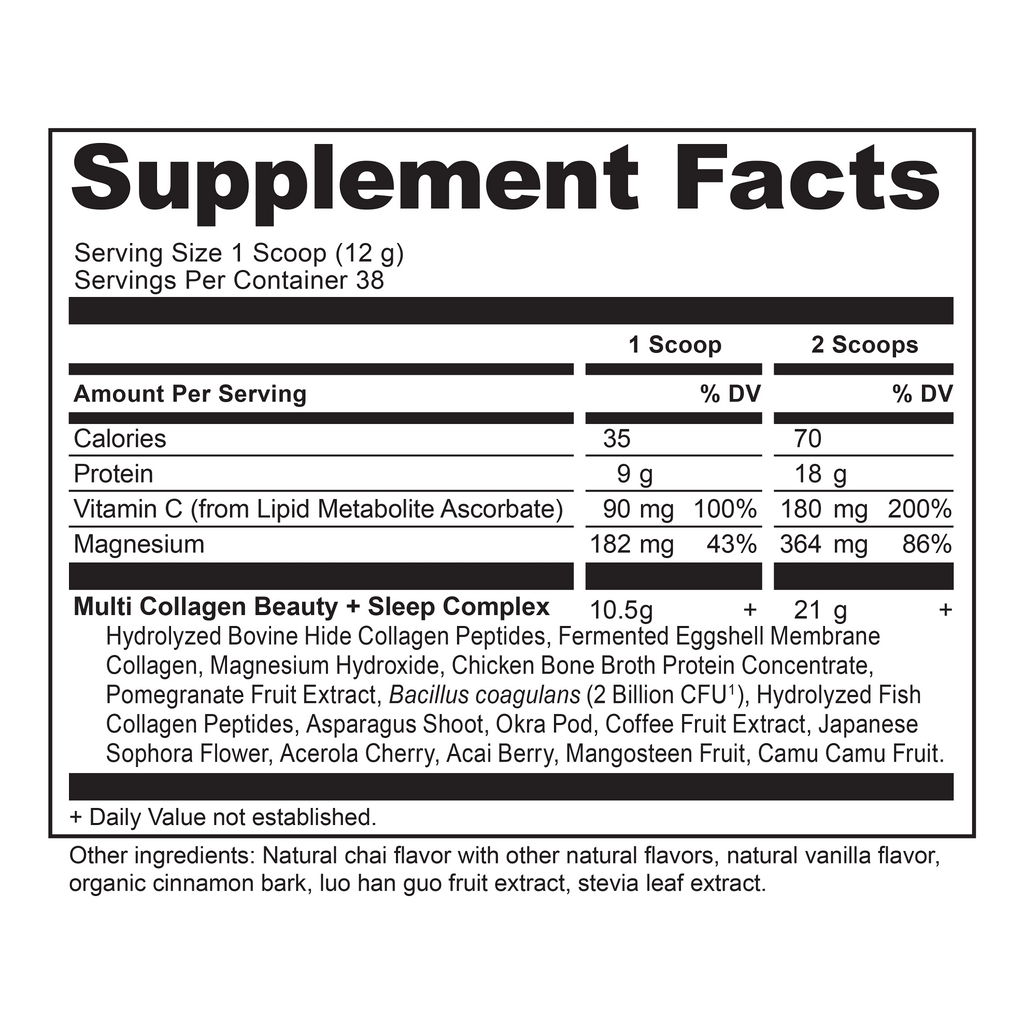 Multi Collagen Protein Beauty + Sleep Support Powder (38 Servings) supplement facts panel