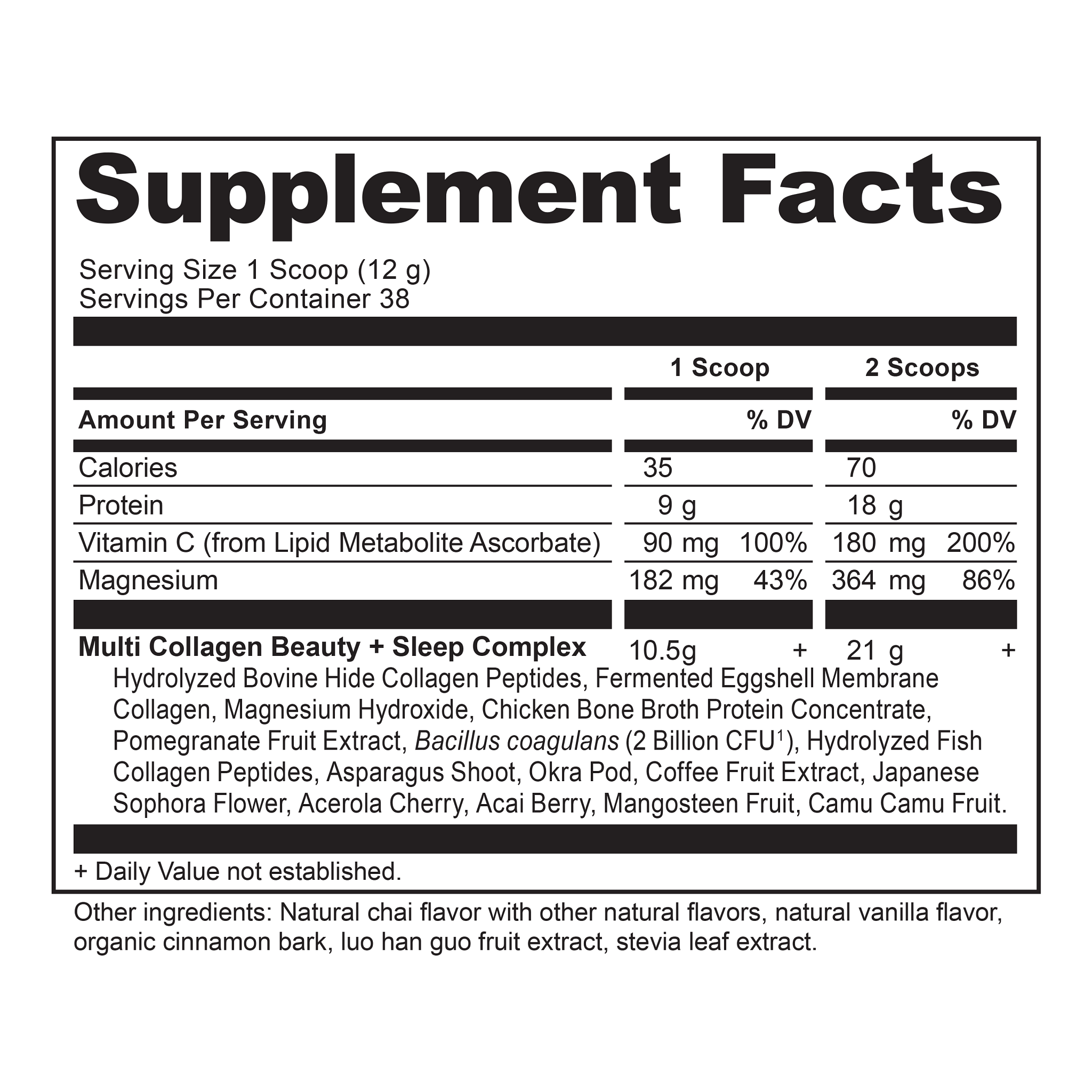 Multi Collagen Protein Beauty + Sleep Support Powder (38 Servings) supplement facts panel