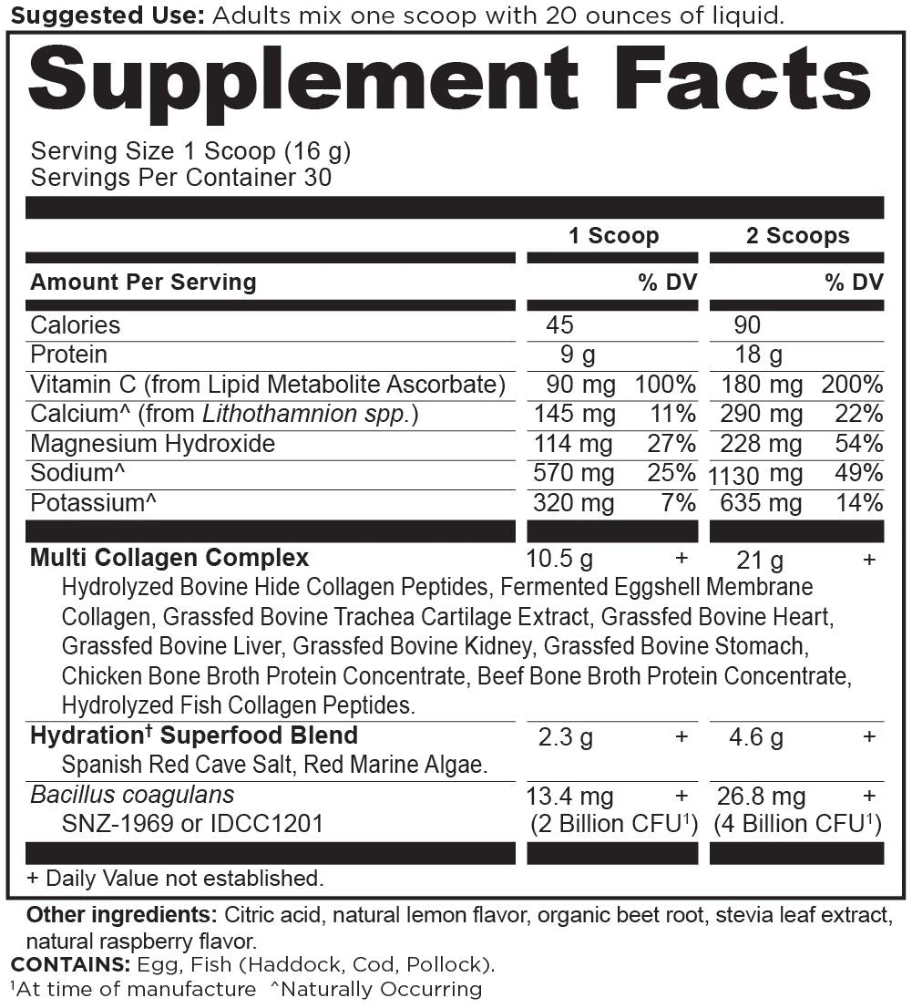 Multi Collagen Advanced Hydrate Powder Mixed Berry (30 Servings) supplement facts panel