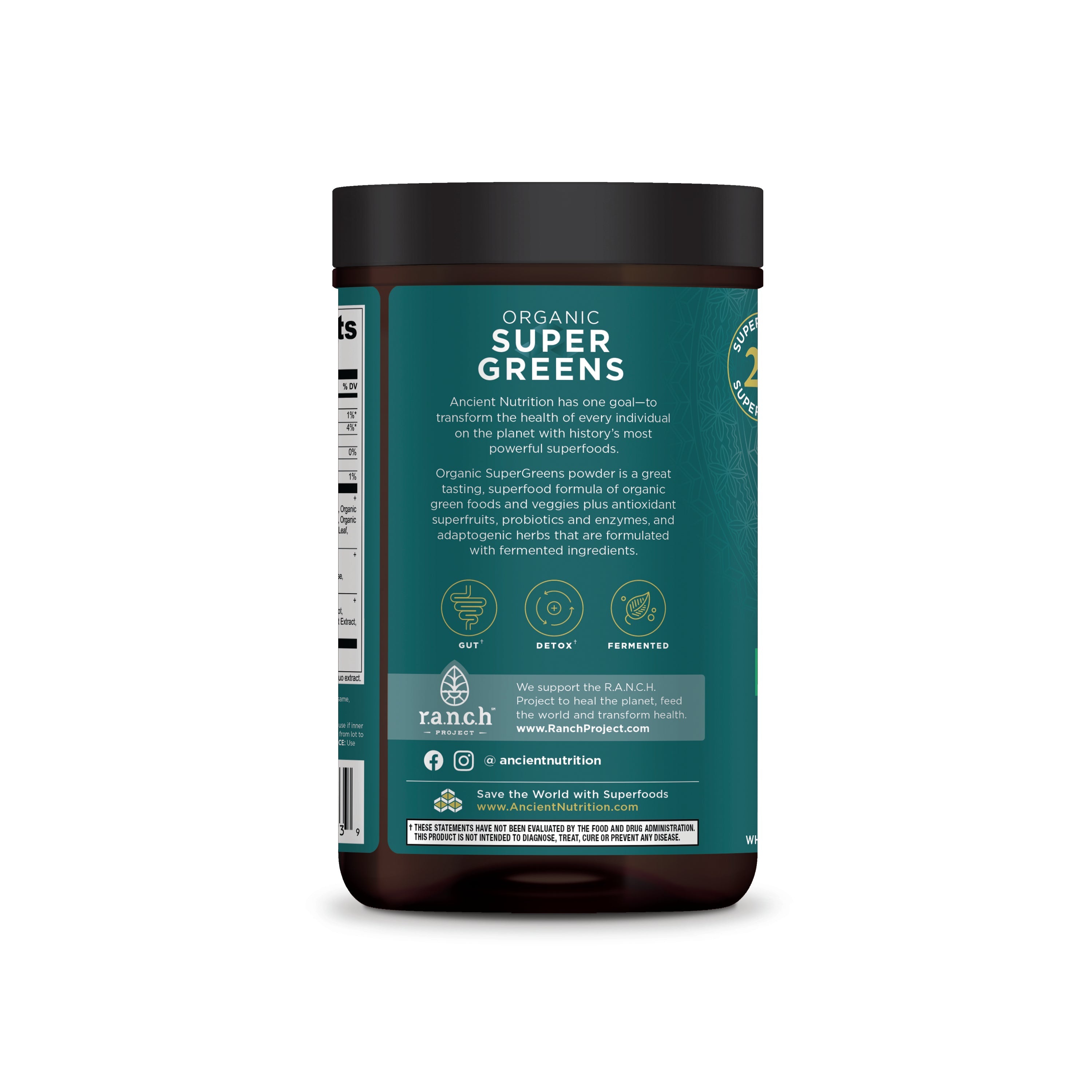 Organic SuperGreens Powder Mint Flavor (25 Servings) side of bottle
