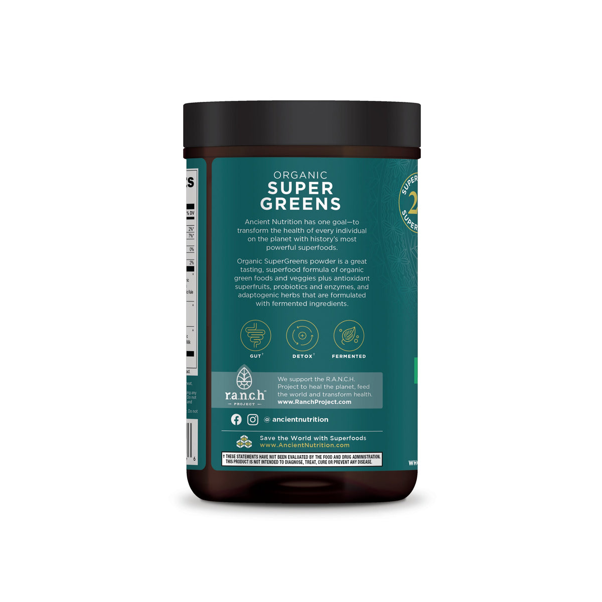 Organic SuperGreens Powder Watermelon Flavor (25 Servings) side of bottle image
