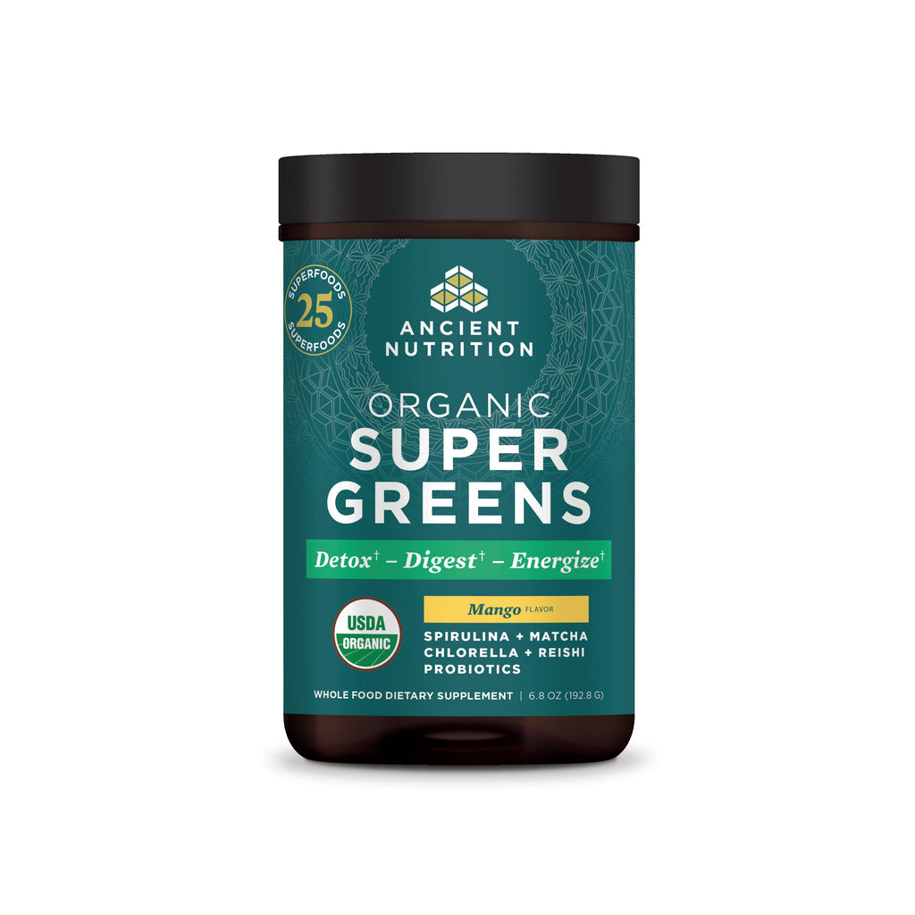 Organic SuperGreens Powder Mango Flavor (25 Servings) bottle