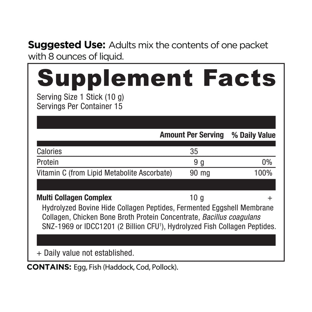 Multi Collagen Protein Stick Packs (15 Servings) supplemnt facts panel