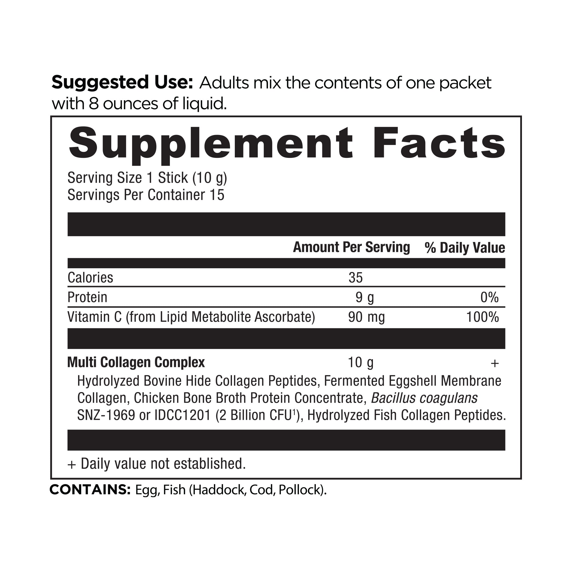 Multi Collagen Protein Stick Packs (15 Servings) supplemnt facts panel