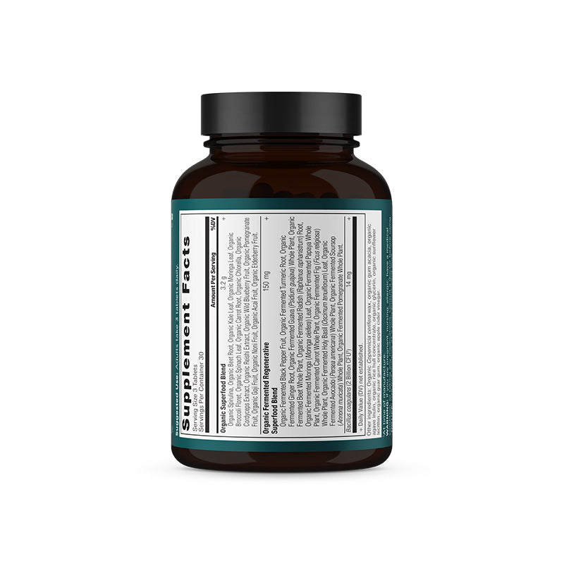 Organic SuperGreens Tablet (90 tablets) side of bottle image