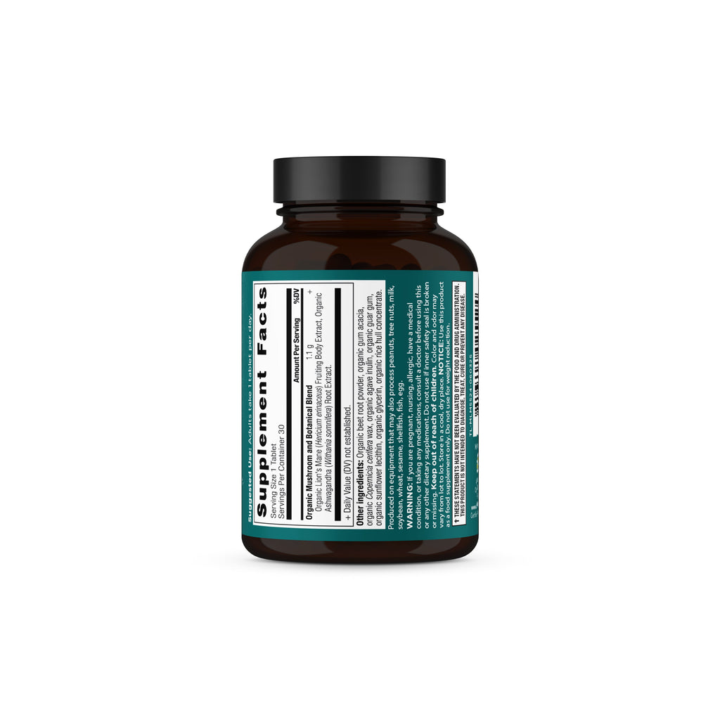 Lion’s Mane Mental Clarity and Concentration Tablets back of bottle