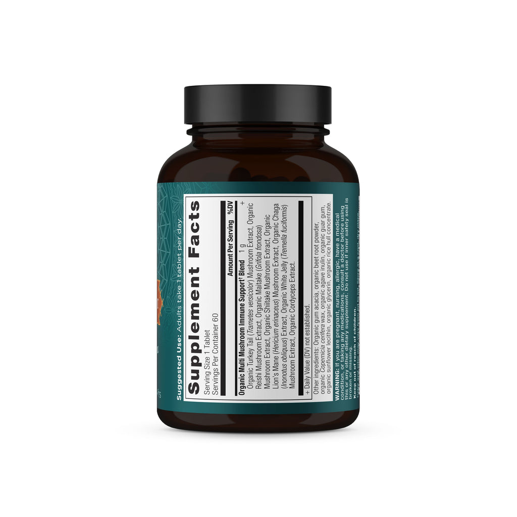 Multi Mushroom Daily Immune Defense Tablets (60 Tablets) side of bottle image