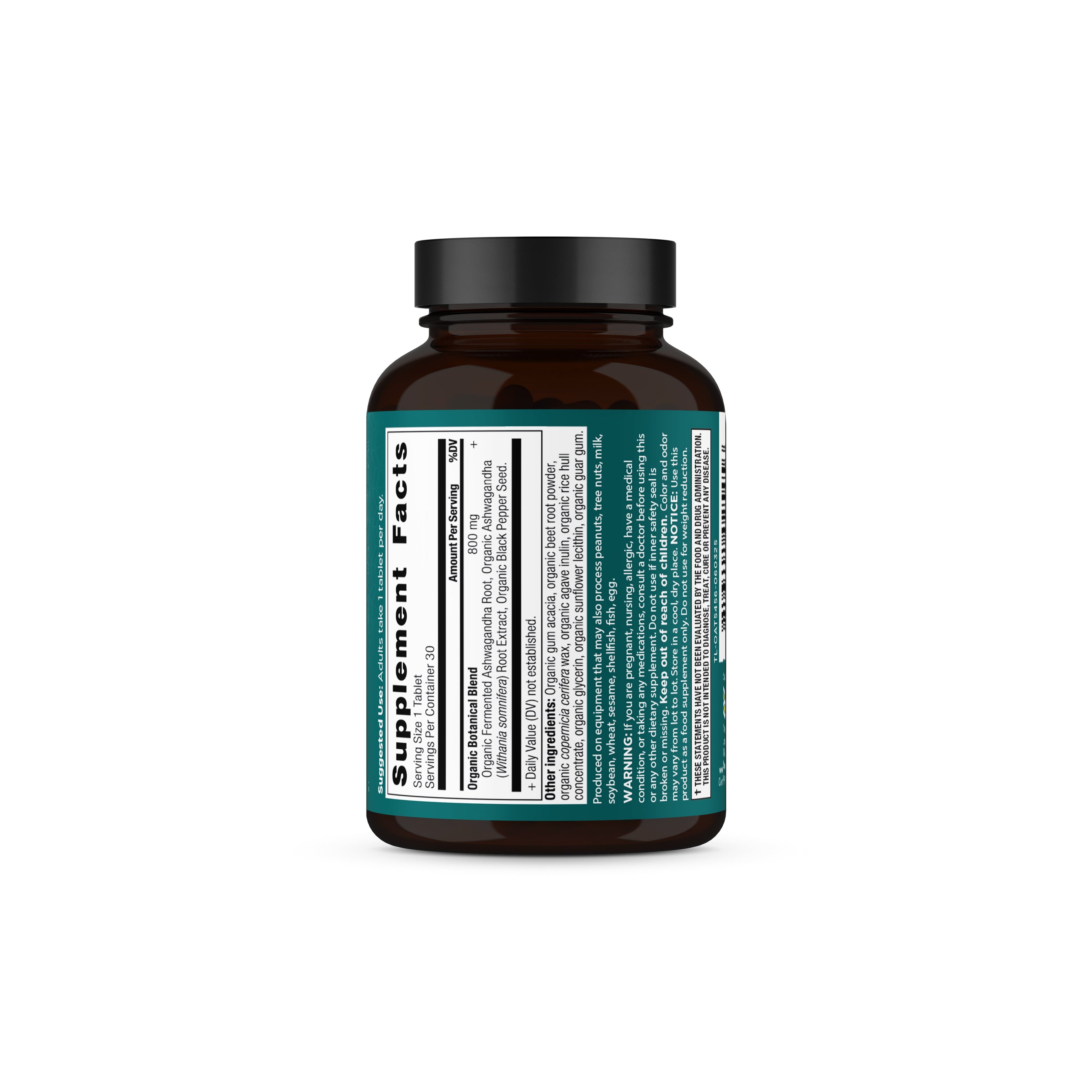 Organic Ashwagandha Tablets (30 Tablets) side of bottle image