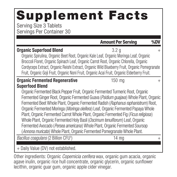 Organic SuperGreens Tablet (90 tablets) supplement facts panel