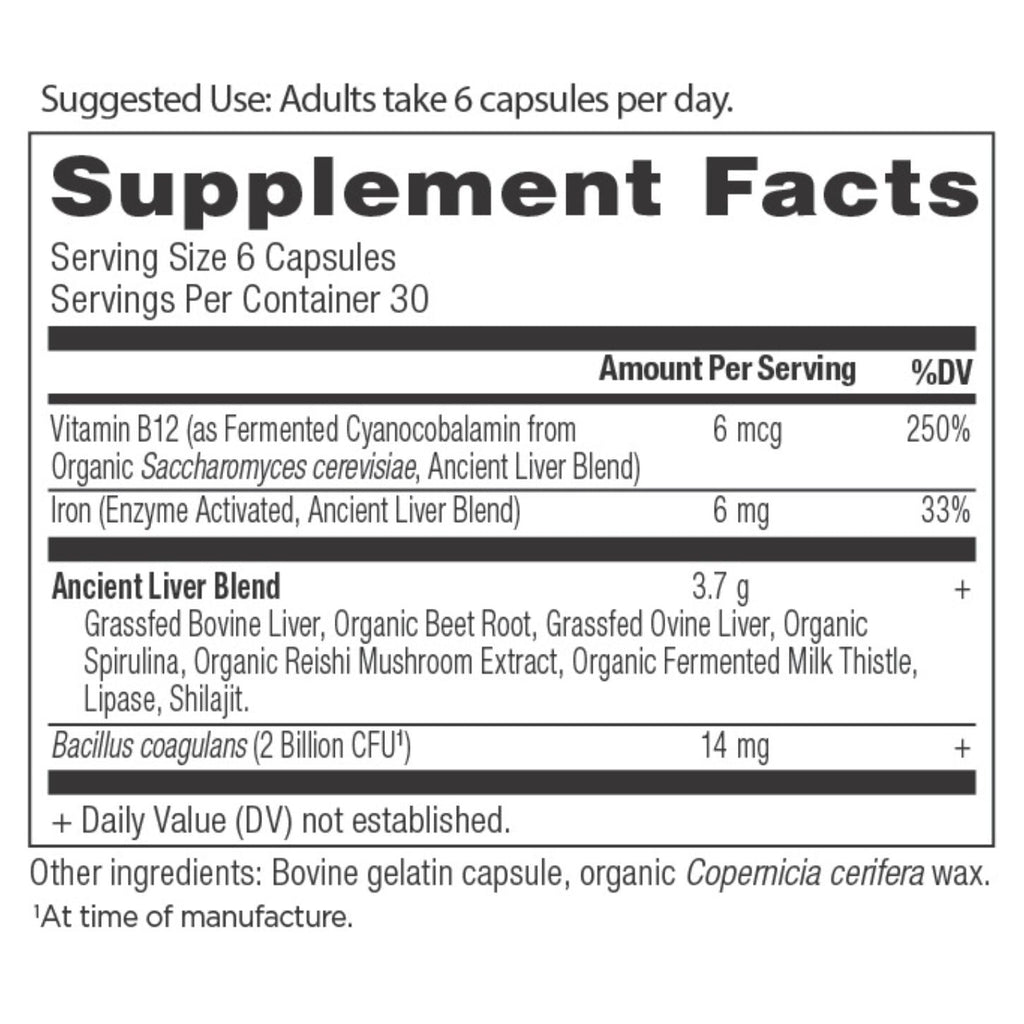 Grass-Fed Liver Capsules (30 Servings) supplement facts panel