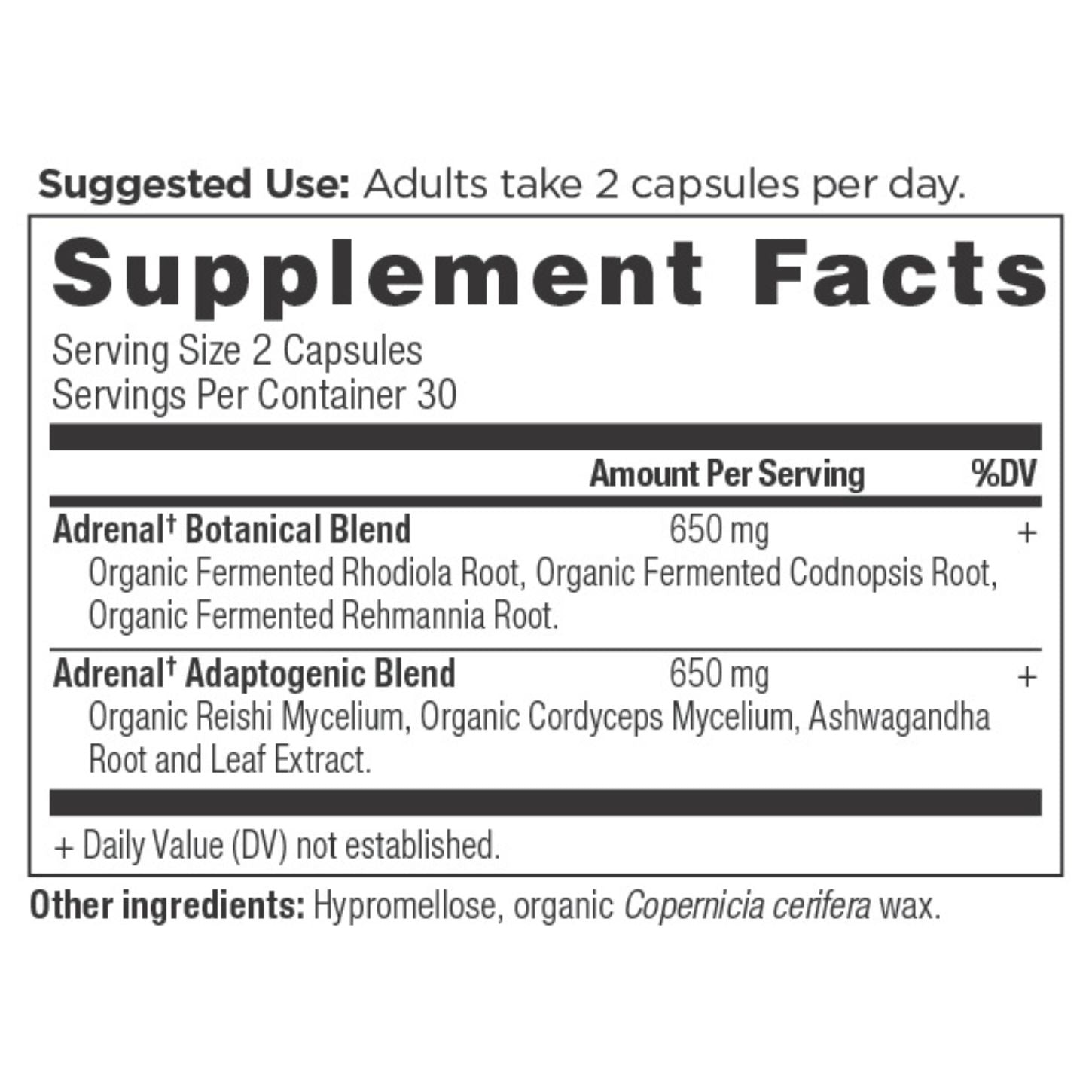 Adrenal Capsules (60 Capsules) supplement facts panel