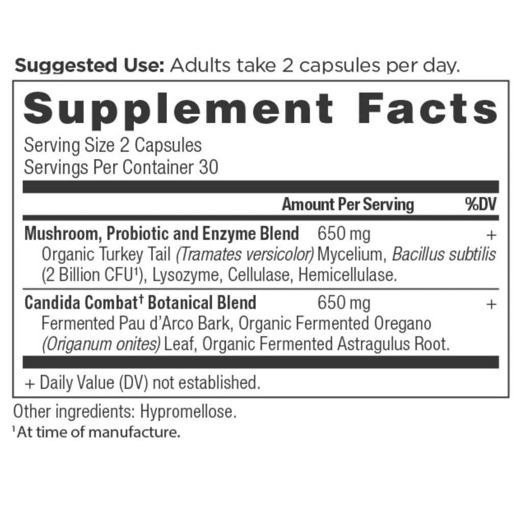 Candida Capsules (30 Servings ) supplement facts label