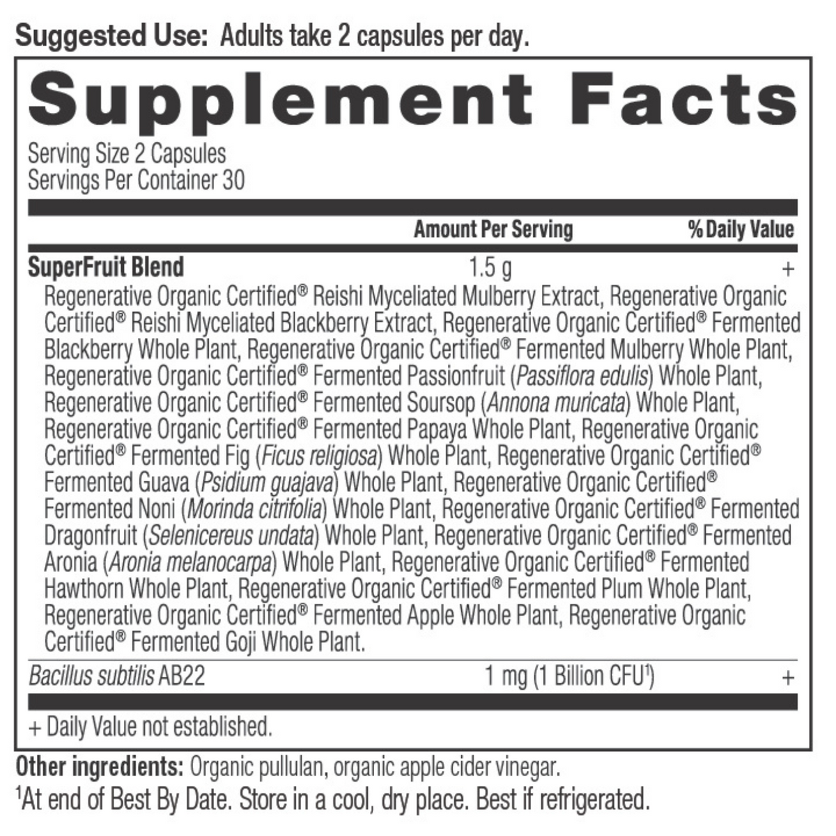 Regenerative Organic Certifiedª SuperFruits (30 Servings)  Supplement Facts Panel