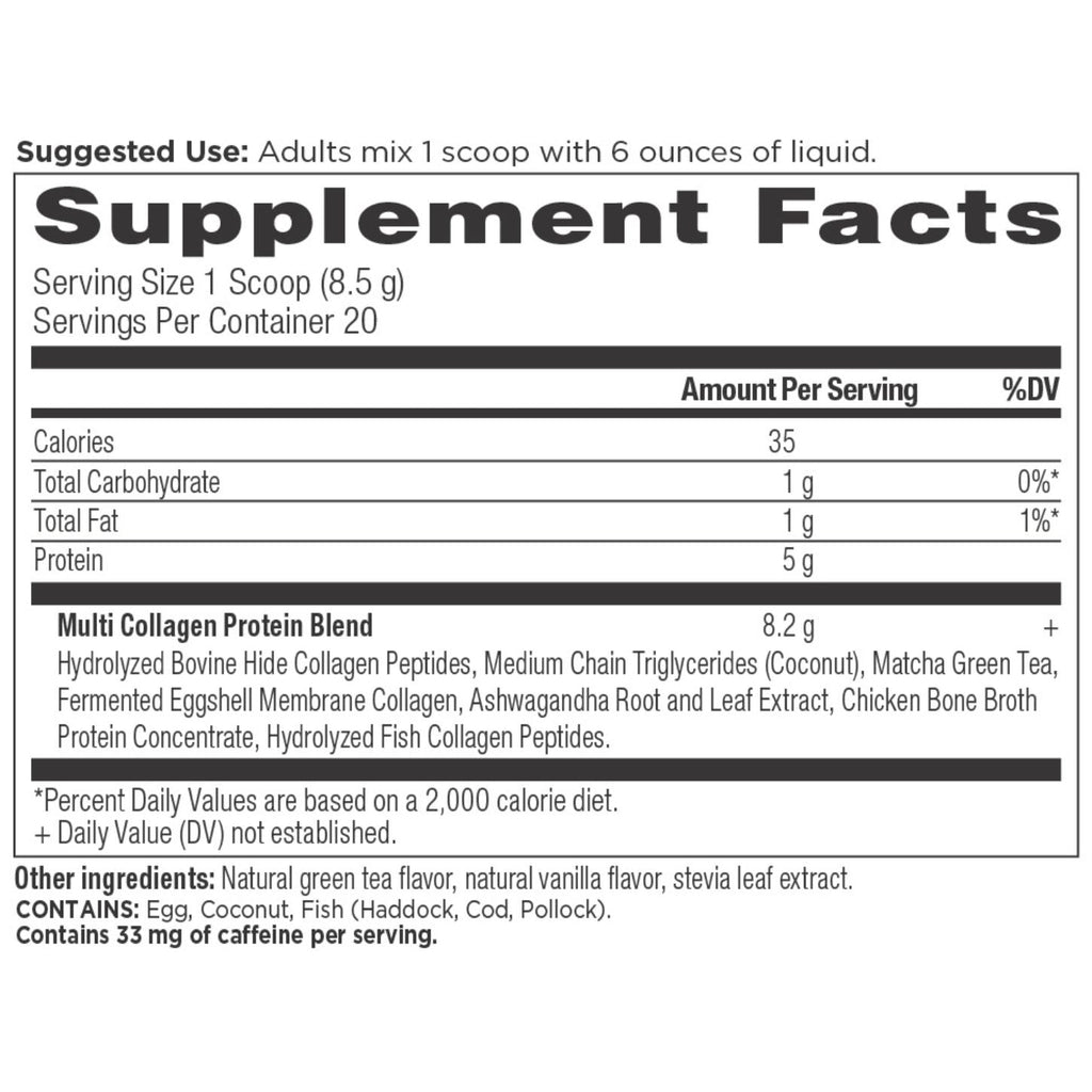 Collagen Matcha Energizer Powder (20 Servings) supplement facts panel