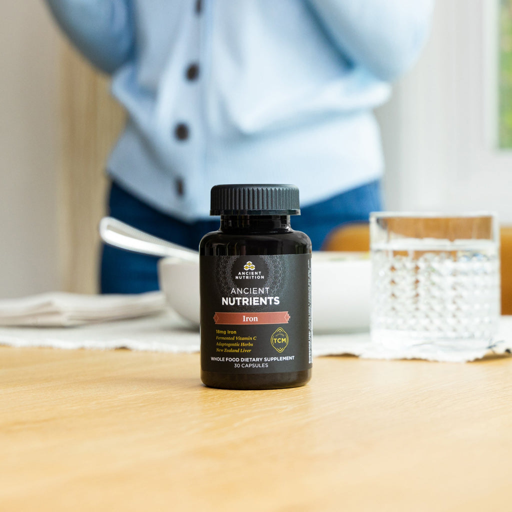 Ancient Nutrients Iron Capsules (30 Capsules) on a table top