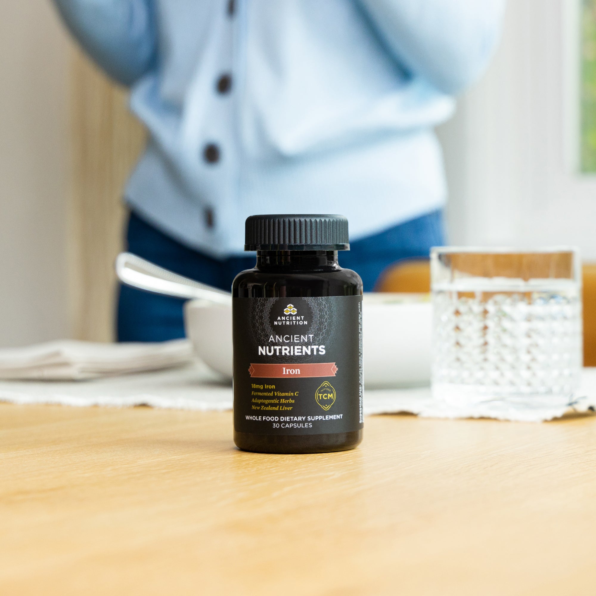 Ancient Nutrients Iron Capsules (30 Capsules) on a table top